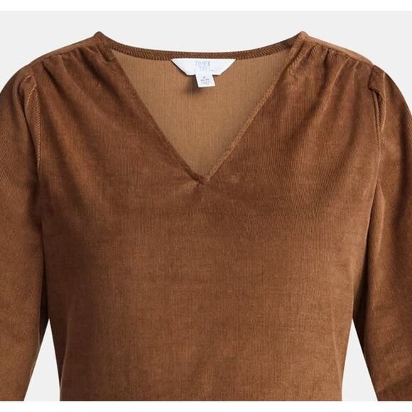 NEW Women's Tiered Corduroy XL Mini Dress with Pockets Long Sleeve WARM COFFEE - Picture 2 of 4
